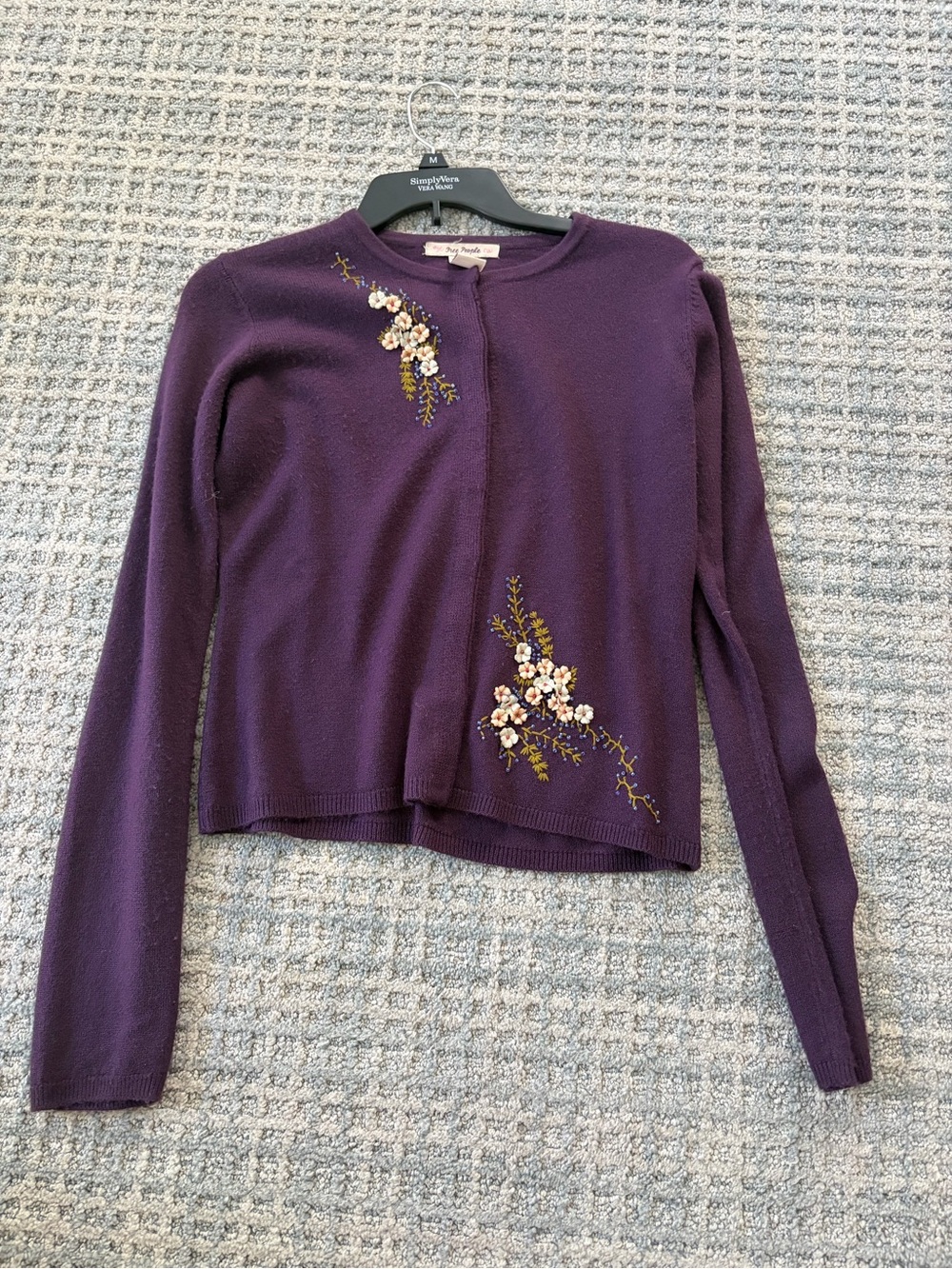 Free People Vintage Plum Embellished Button Down Floral Cardigan EUC